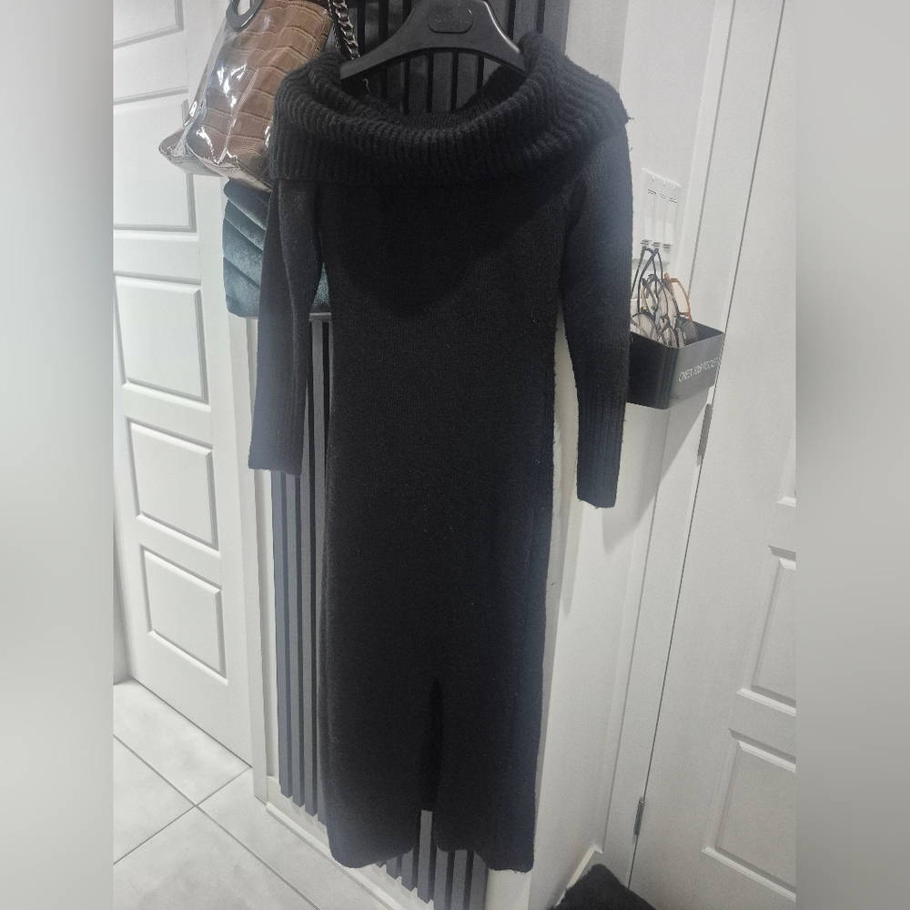 Freshman Elegant Black Turtleneck Sweater Dress